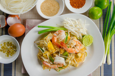 High angle view of food in plate on table