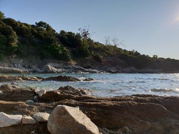 Scenic view of sea against clear sky