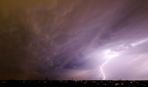 Panoramic view of lightning over city