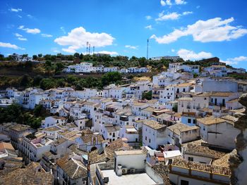 High angle view of townscape against sky