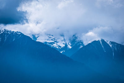 Scenic view of snowcapped mountains against sky