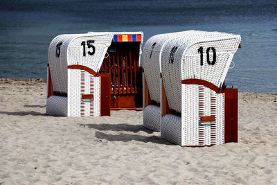 German beach basket chairs on a beach of a north sea - strandkorb