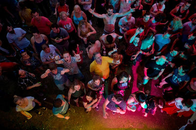 High angle view of crowd at night