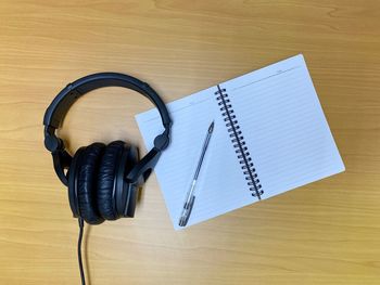 High angle view of open book on table