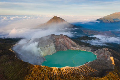 Panoramic view of volcanic landscape against sky