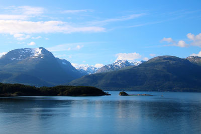 Scenic view of snowcapped mountains against sky