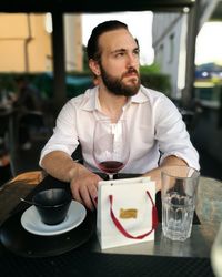 Mid adult man in restaurant