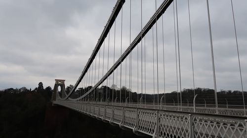 View of suspension bridge against cloudy sky