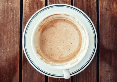Directly above shot of coffee cup on table