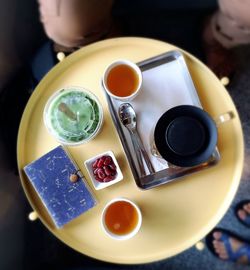 High angle view of coffee on table