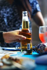 Close-up of beer glass on table