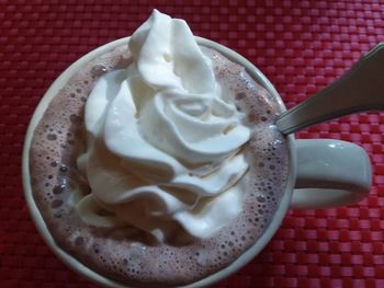 Close-up of cappuccino on table