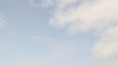 Low angle view of eagle flying in sky