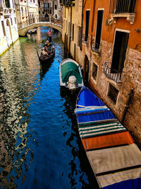 High angle view of gondolas in canal 