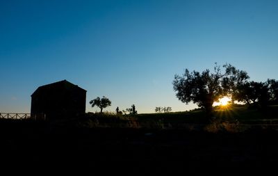 Built structure against clear sky at sunset