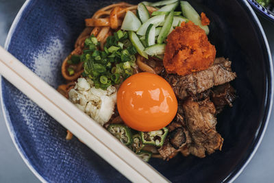 High angle view of food in bowl