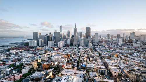 High angle view of cityscape against sky