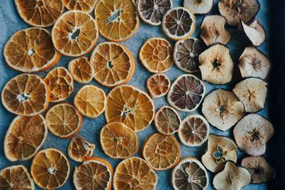 Full frame shot of dried slices of  fruits