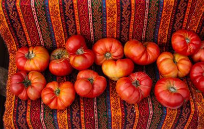 Directly above shot of pumpkins in container