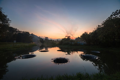 Scenic view of lake against sky during sunset