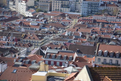 High angle view of buildings in city