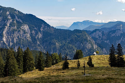 Panoramic view of landscape and mountains against sky