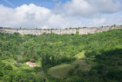 Panoramic view of the cliffs of saint-romain. a french countryside landscape with cliffs