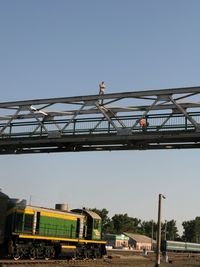 Low angle view of construction site against clear sky