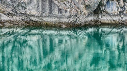 Reflection of rocks in lake