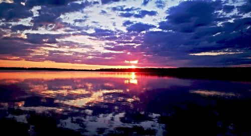 Scenic view of lake against cloudy sky