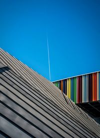 Low angle view of built structure against clear blue sky