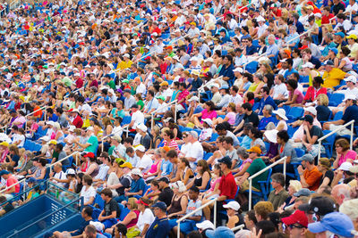 High angle view of people on floor