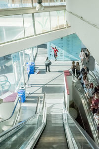 High angle view of people on staircase