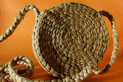 Close-up of wicker basket on table