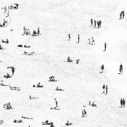 High angle view of people at beach during winter