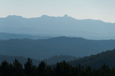 Scenic view of silhouette mountains against sky