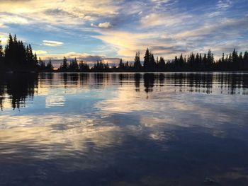 Scenic view of lake against sky during sunset