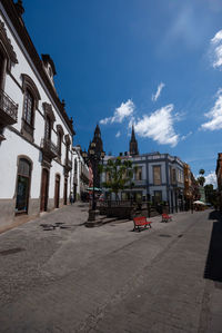 View of street and buildings in city