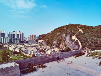 High angle view of buildings in city