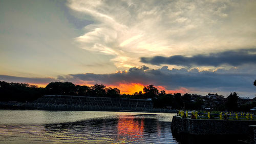 Scenic view of lake against sky during sunset