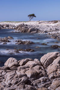 Scenic view of rocks on beach against sky