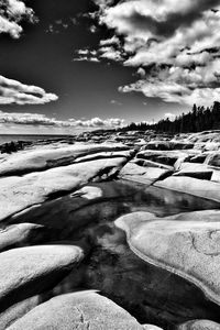 Scenic view of landscape against sky during winter