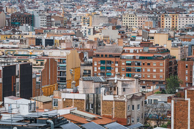 High angle view of buildings in city