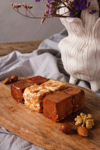 Close-up of cake on cutting board