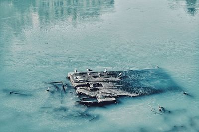 High angle view of ship in sea