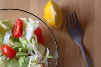 Close-up of salad served in bowl on table