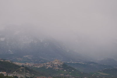 High angle view of mountains against sky