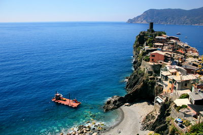 High angle view of sea against clear sky