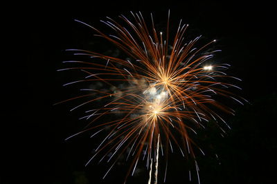 Low angle view of firework display at night