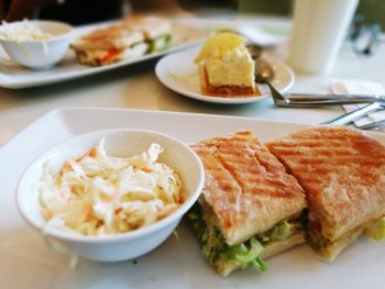 Close-up of breakfast served on table